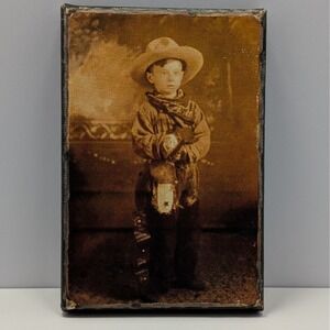 Vintage Style Cowboy Boy Canvas Print - Paramount Gallery Wrap Mid-Century Decor